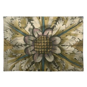 Decorative Demask Rosette on Grey Background Cloth Placemat