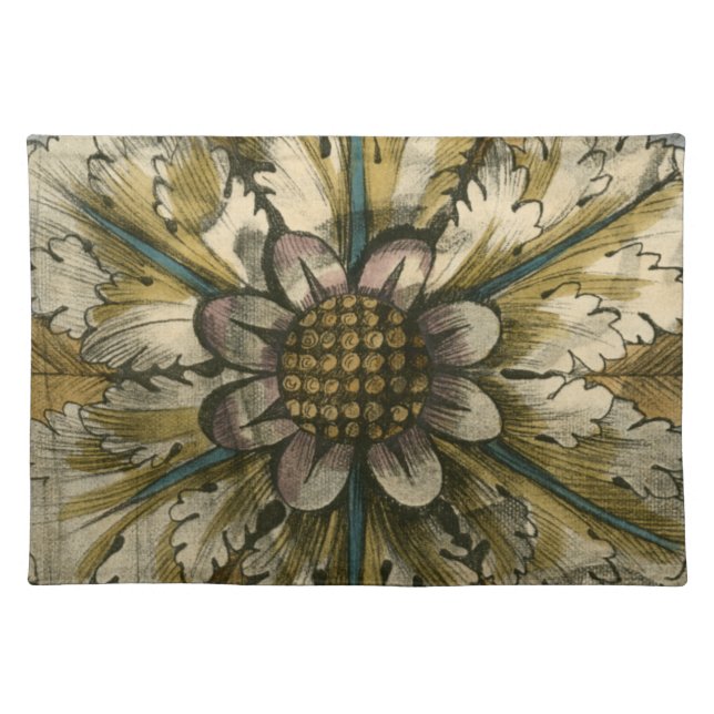 Decorative Demask Rosette on Grey Background Cloth Placemat (Front)