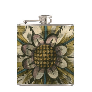 Decorative Demask Rosette on Grey Background Hip Flask