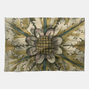 Decorative Demask Rosette on Grey Background Kitchen Towel