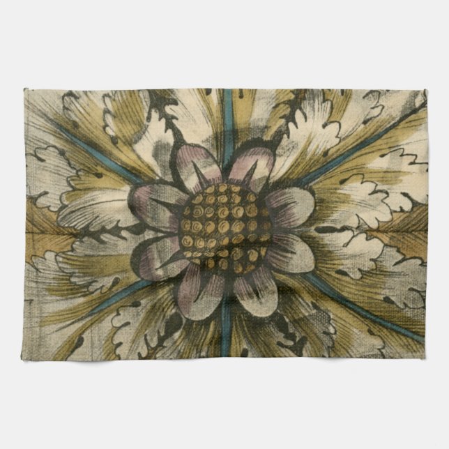 Decorative Demask Rosette on Grey Background Kitchen Towel (Horizontal)