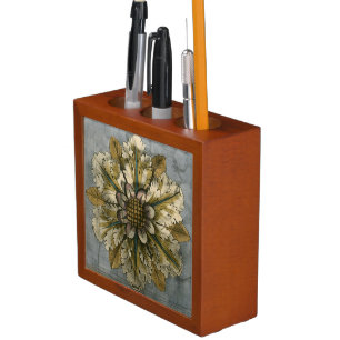 Decorative Demask Rosette on Grey Background Pencil Holder