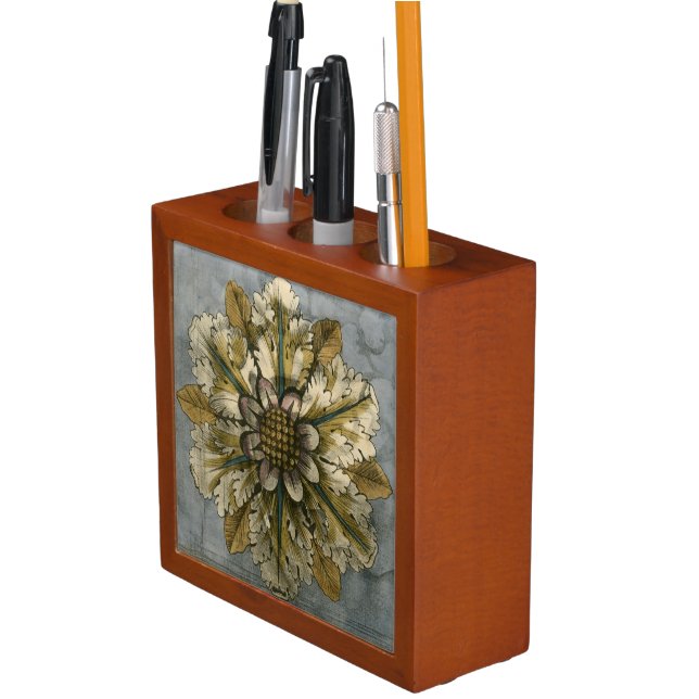 Decorative Demask Rosette on Grey Background Pencil Holder (In Situ)