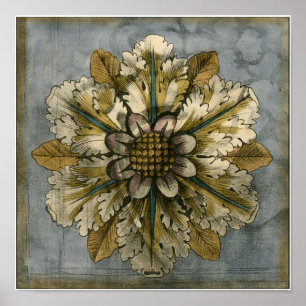Decorative Demask Rosette on Grey Background Poster