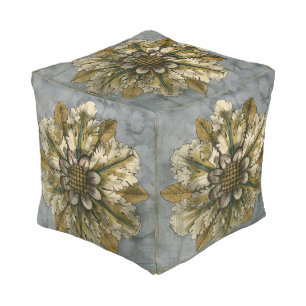 Decorative Demask Rosette on Grey Background Pouf