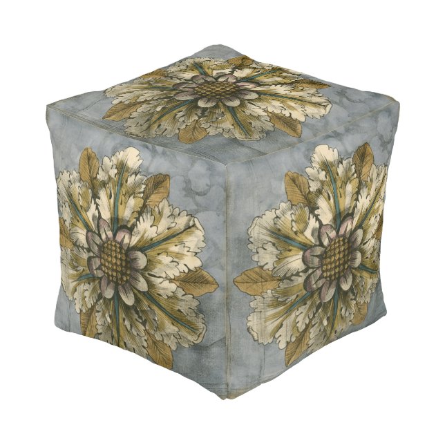 Decorative Demask Rosette on Grey Background Pouf (Angled Front)