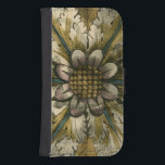Decorative Demask Rosette on Grey Background Galaxy S4 Wallet Case<br><div class="desc">Jennifer Goldberger produced this decorative damask featuring a beautiful rosette over a grey background. A damask is a woven pattern that can be made of silk,  wool,  linen,  or other fabrics that was invented during the Byzantine empire. Purchase this print to show your friends your love of ancient culture!</div>