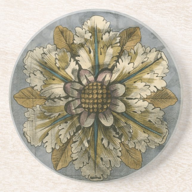 Decorative Demask Rosette on Grey Background Sandstone Coaster (Front)