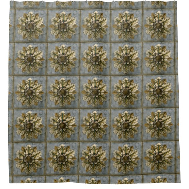 Decorative Demask Rosette on Grey Background Shower Curtain (Front)