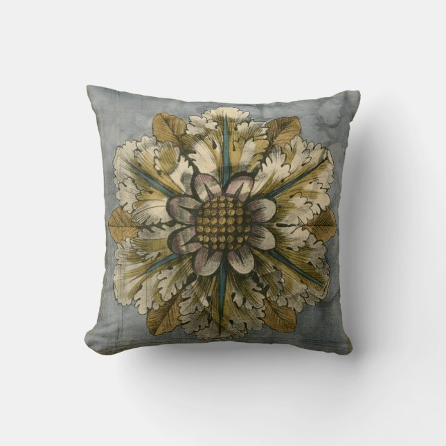 Decorative Demask Rosette on Grey Background Throw Pillow (Front)