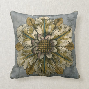 Decorative Demask Rosette on Grey Background Throw Pillow