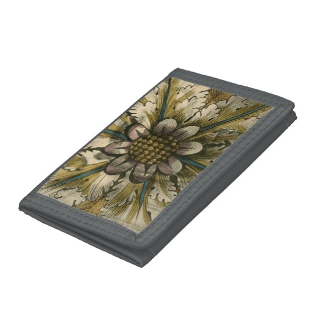 Decorative Demask Rosette on Grey Background Tri-fold Wallet (Bottom)