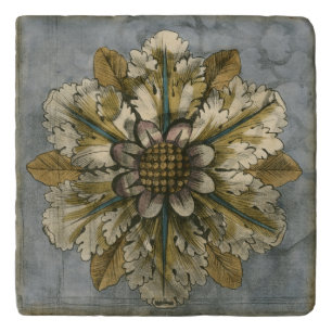 Decorative Demask Rosette on Grey Background Trivet