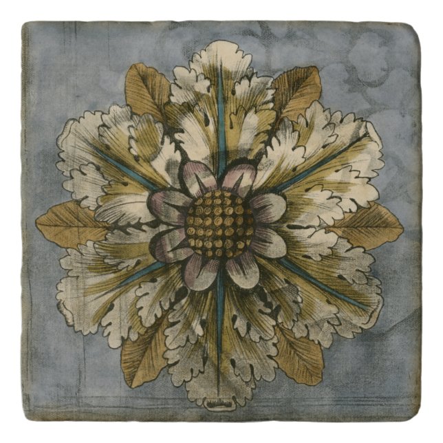 Decorative Demask Rosette on Grey Background Trivet (Front)