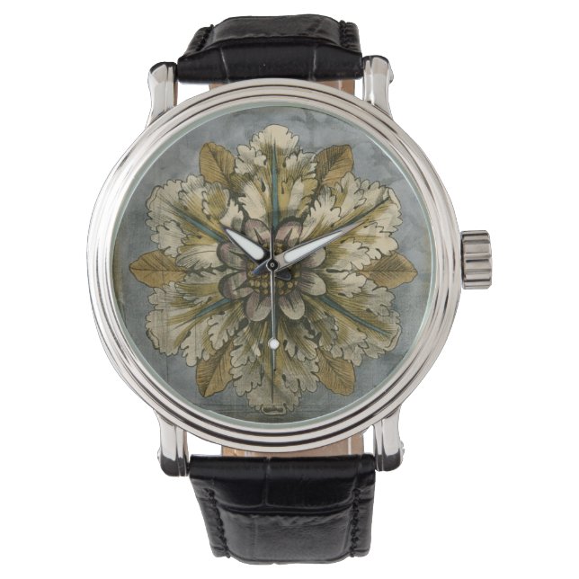 Decorative Demask Rosette on Grey Background Watch (Front)