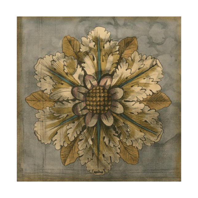Decorative Demask Rosette on Grey Background Wood Wall Art (Front)