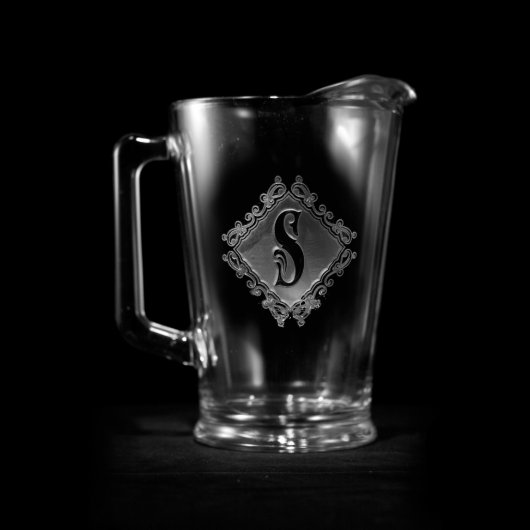 Decorative Diamond Monogrammed Glass Pitcher Beer Pitcher (Front)