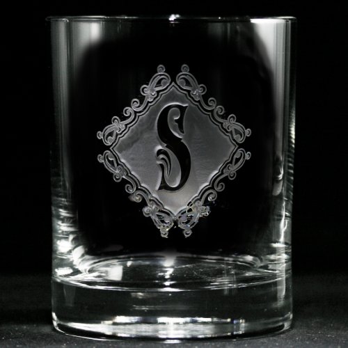 Decorative Diamond Monogrammed Whiskey Glass