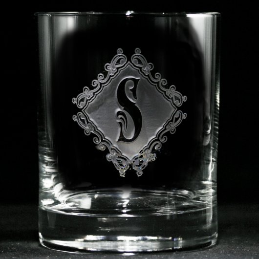Decorative Diamond Monogrammed Whiskey Glass (Front)