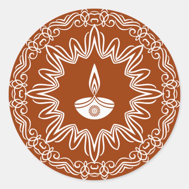 Decorative Diwali Lamp Design Classic Round Sticker (Front)