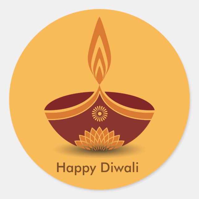 Decorative Diwali Lamp Design Classic Round Sticker (Front)