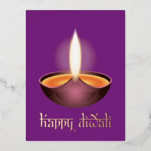 Decorative Diwali Lamp with Text Foil Holiday Postcard