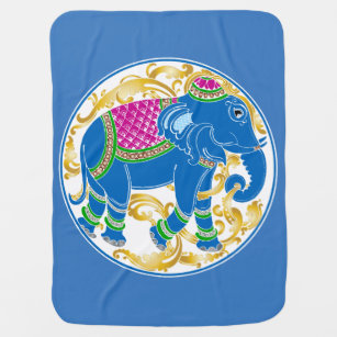 Decorative East Indian Blue Elephant Baby Blanket