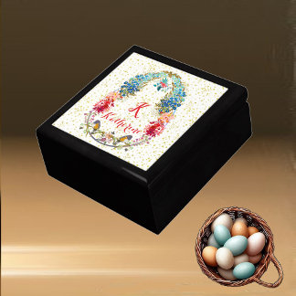 Decorative Easter Egg Bird Floral Motifs Monogram Gift Box