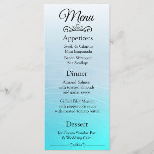 Decorative Elegant Aqua Blue Wedding Menu Card