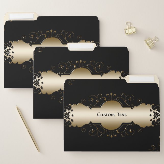 Decorative & Elegant Black & Gold Banner File Folder (Set)