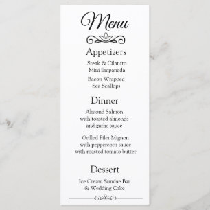 Decorative Elegant Black White Wedding Menu Card