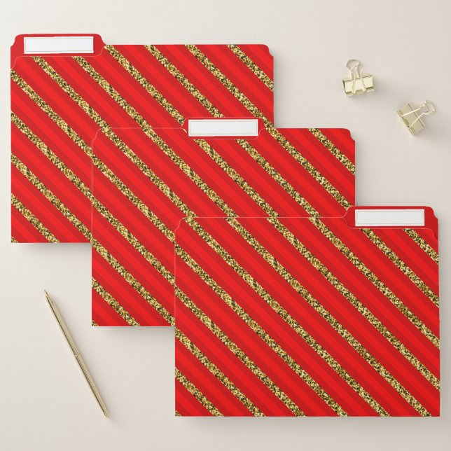 Decorative Elegant Red Gold Stripes Holiday Xmas File Folder (Set)