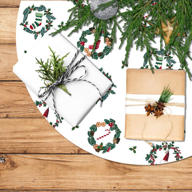 Decorative elements of Christmas within crowns Brushed Polyester Tree Skirt (Creator Uploaded)