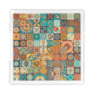 Decorative Elements: Vintage Hand-Drawn Pattern Acrylic Tray