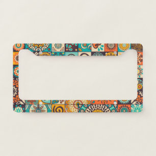Decorative Elements: Vintage Hand-Drawn Pattern License Plate Frame