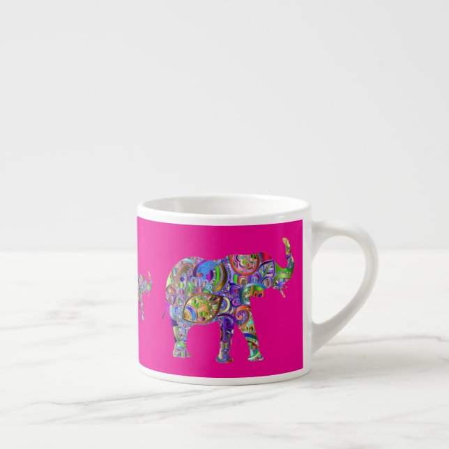Decorative Elephants on Fuchsia Espresso Mug (Right)
