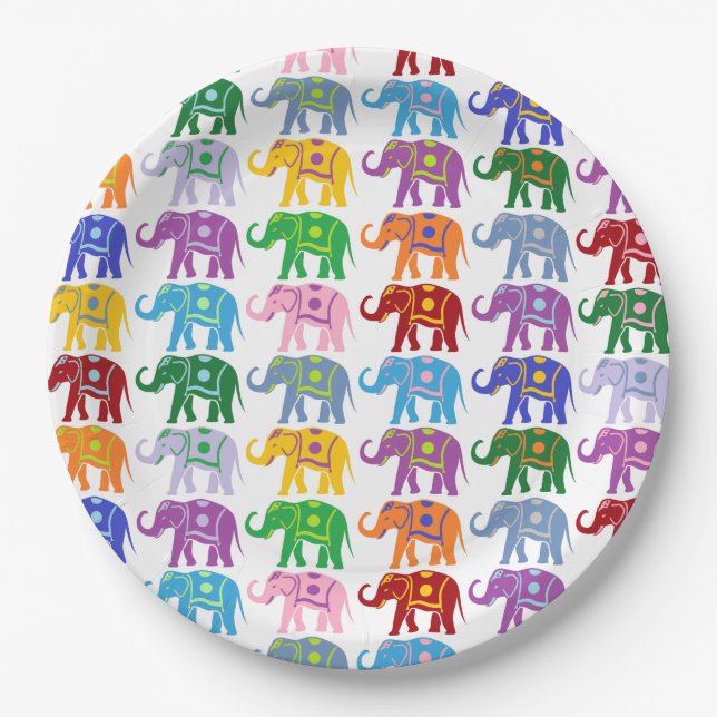 Decorative Elephants Paper Plates (Front)