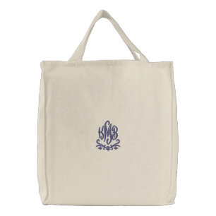 Decorative Embroidered Monogram Natural Tote Bag