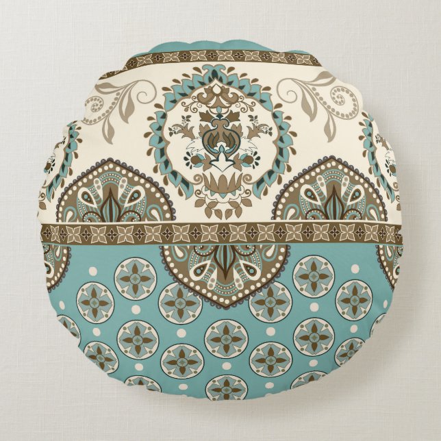 Decorative Ethnic Moroccan Style Border Round Pillow (Front)