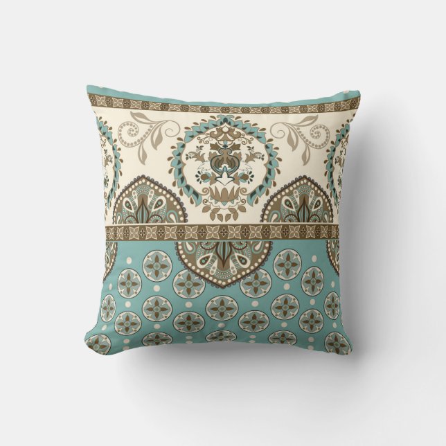Decorative Ethnic Moroccan Style Border Throw Pillow (Front)