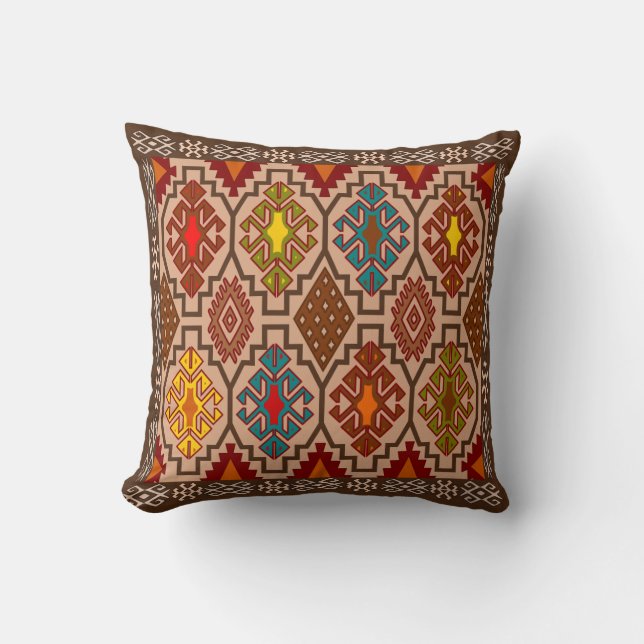 Decorative ethnic style, folk art throw pillow (Front)