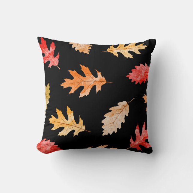Decorative Fall Pillow | Watercolor Autumn Leaves (Front)