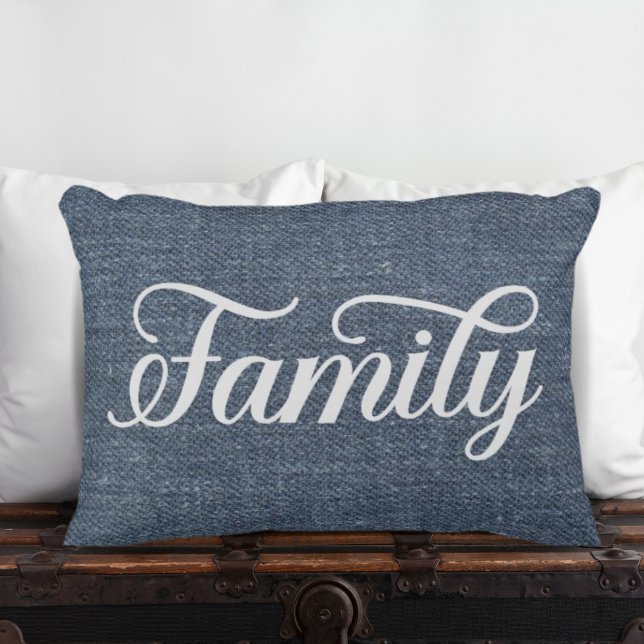 Decorative Family Script Casual Blue Denim Accent Pillow (Creator Uploaded)