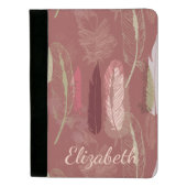 Decorative Feathers in Marsala Wine Personalize Padfolio (Front)
