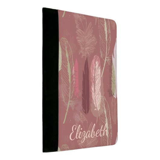 Decorative Feathers in Marsala Wine Personalize Padfolio (Angled)