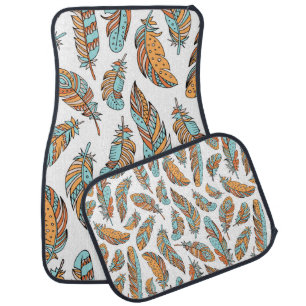 Decorative feathers seamless pattern. Hand drawn v Car Floor Mat
