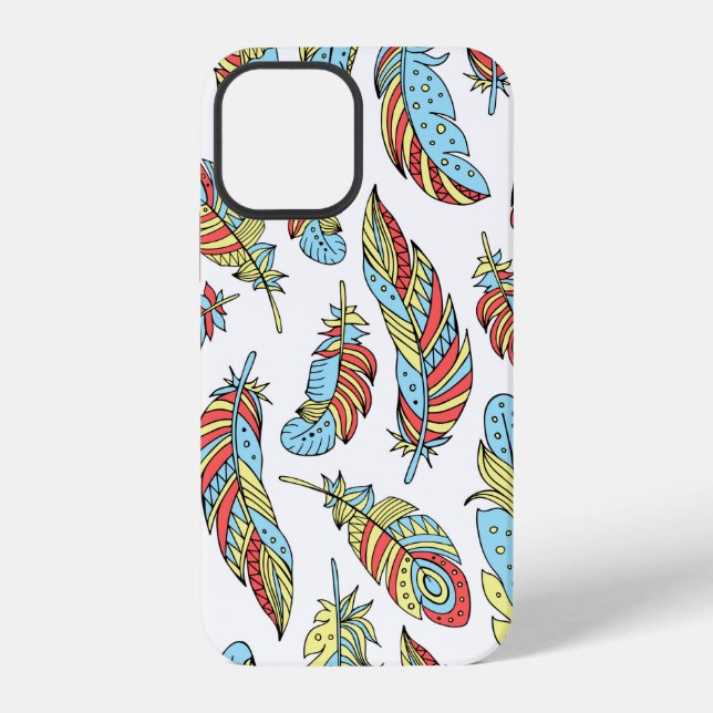 Decorative feathers seamless pattern. Hand drawn v Iphone Case (Back)