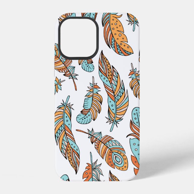 Decorative feathers seamless pattern. Hand drawn v Iphone Case (Back)