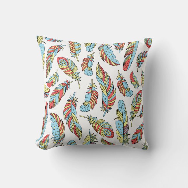 Decorative feathers seamless pattern. Hand drawn v Throw Pillow (Front)