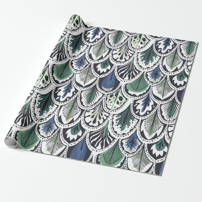 Decorative Feathers Wrapping Paper (Unrolled)